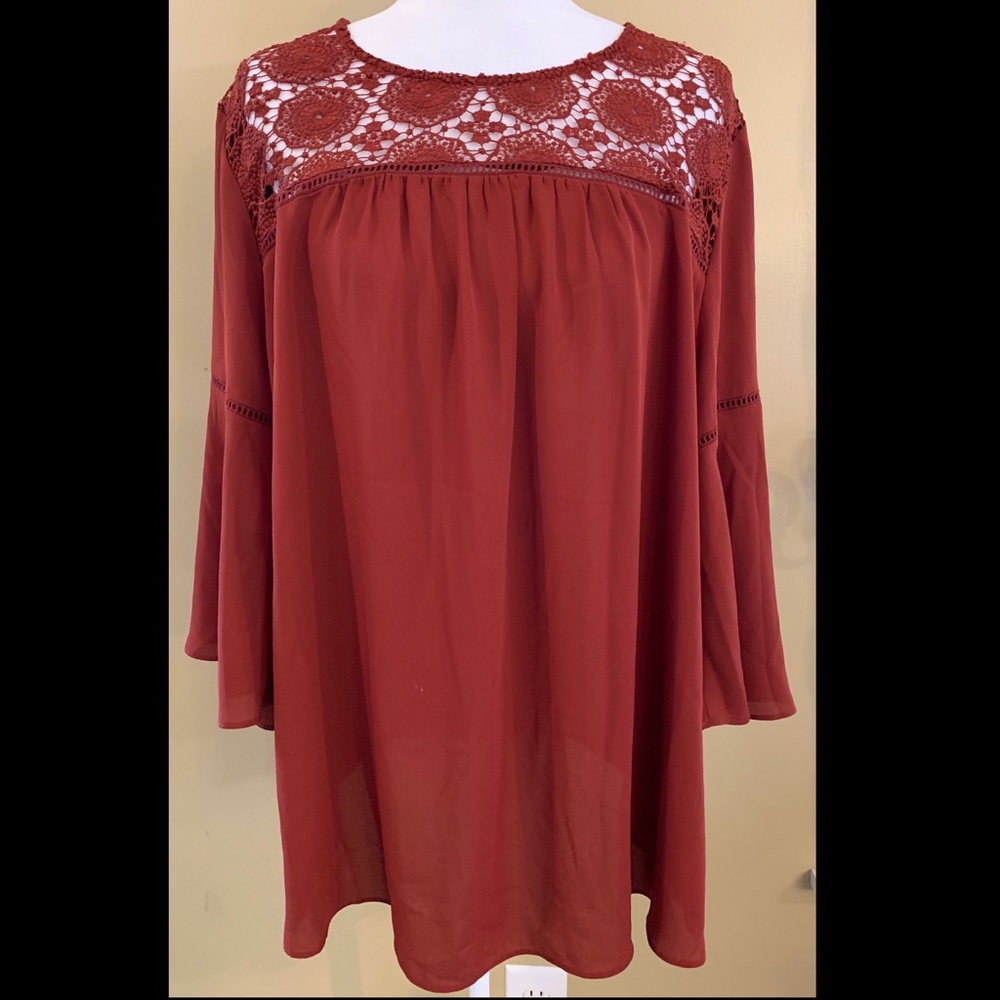 Rust Colored Blouse w/Lace Detailing by Ava & Viv